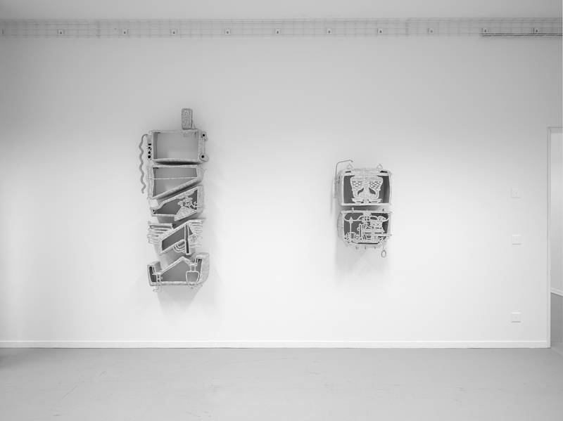 SILENTIUM: WASH CYCLES 2024 Ceramics Installation  Glazed Ceramics, Metal Hooks, Nails, Screws, Chains, Other Materials  Approximately 200 x 70 x 21cm, Dimensions Variable
