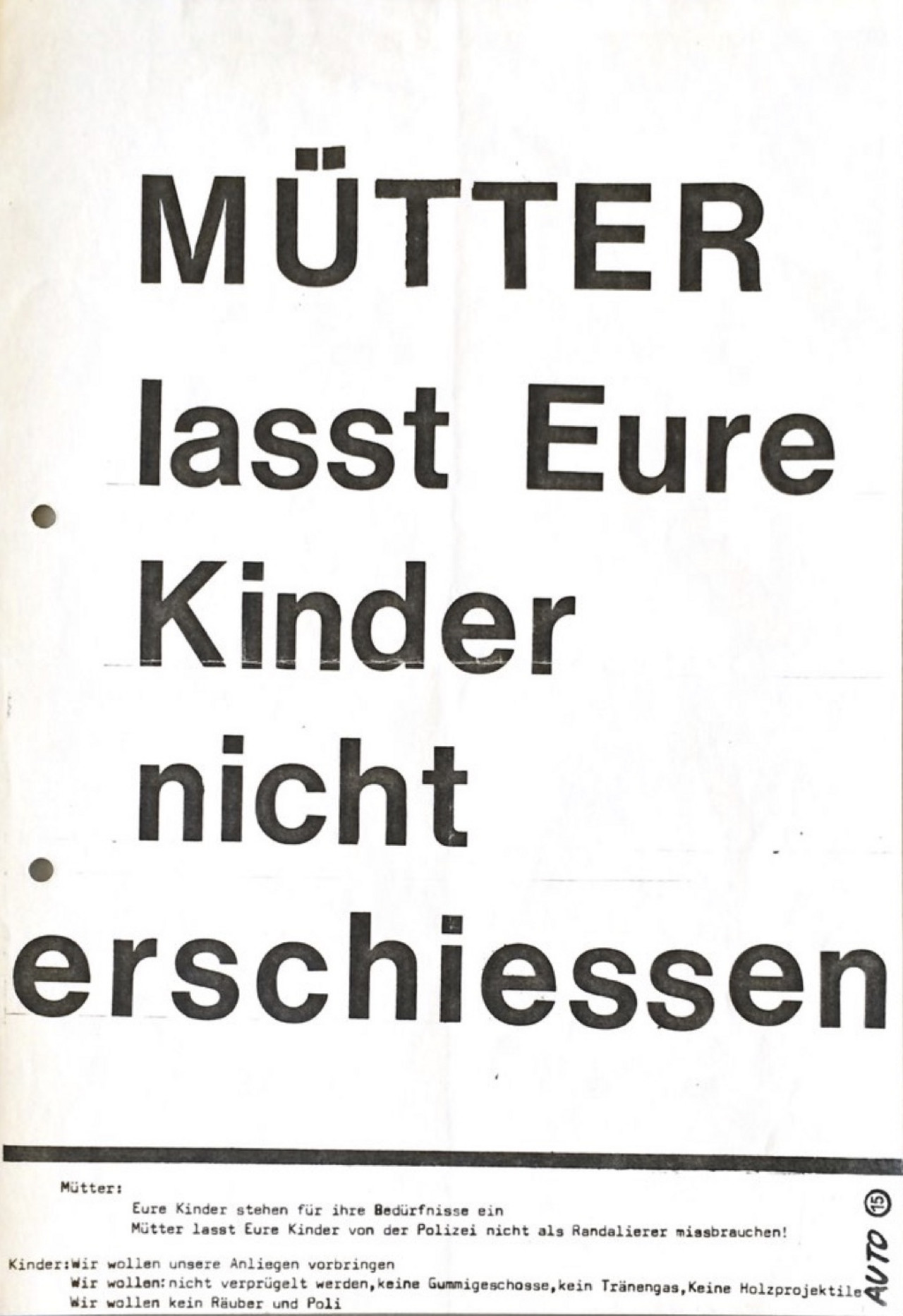 image: Flyer, 1980/1981 © Schweizerisches Sozialarchiv, Zürich