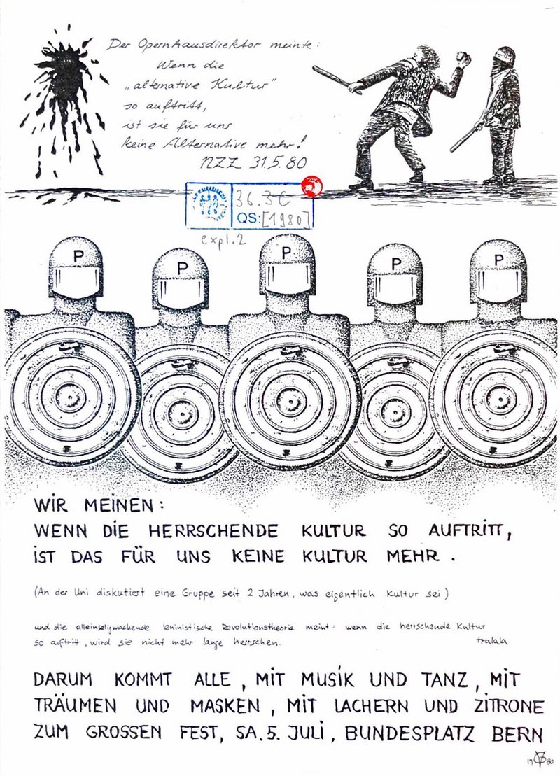36.3 C QS 1980 2 Call for demonstration at Bundesplatz Bern, flyer, 5.07.1980 © Swiss Social Archives, Zurich