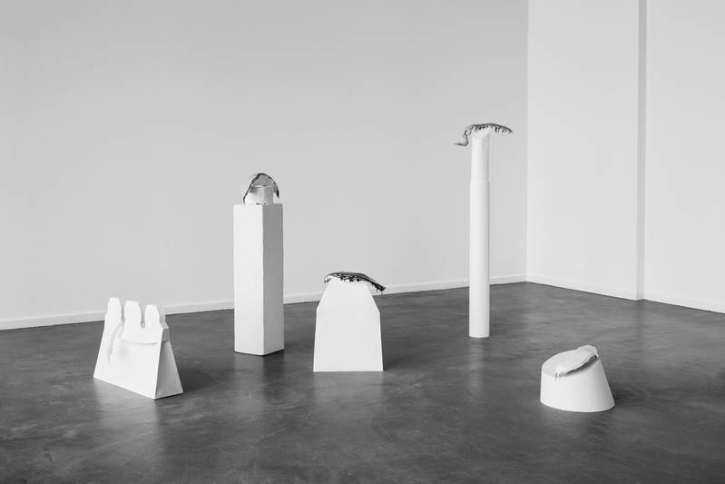 SET OF 5  MATTIFYING 2025 Epoxidharz, Pigmente, Lessebo smooth white 150 g/m², Acrylfarbe 42 x 57 x 26 cm  LOOSE POWDER 2025 Epoxidharz, Pigmente, Styropor, Oeco Swiss classic Toilettenpapier 18 g/m² off-white geschliffen, translucent loose setting powder 103 x 33 x 20 cm  NOURISH 2025 Epoxidharz, Pigmente, Keramik, Lessebo rough bright 200 g/m², body spray 51 x 36 x 22 cm  WHATSAPP WALLPAPER 2025 Epoxidharz, Pigmente, Strathmore Pastellpapier white 216 g/m², Fabriano Rosaspina natural 220 g/m² geprägt 133 x 36 x 12 cm  MOTHER OF PEARL 2025 Epoxidharz, Pigmente, Schmincke Sansfix Pastellpapier 300 g/m² ivory, pearl finish 23 x 34 x 34 cm