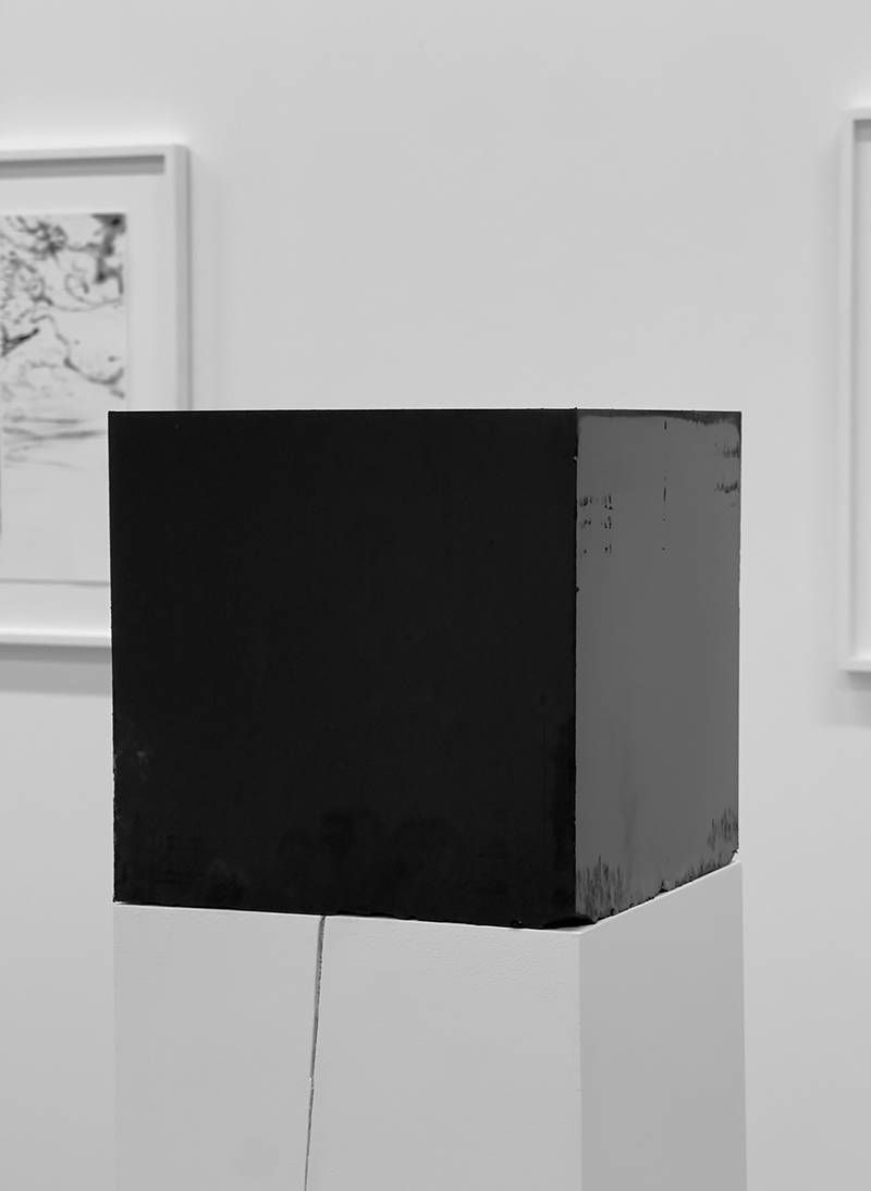 MISUSE 2024 Öl, Wachs, Holz, Acrylfarbe, Glas, Baryt-Papier 19.3 x 19.3 x 148 cm (Skulptur) & 4 x 40.6 x 50.8 ( 4 x 57.3 x 67.7 cm mit Rahmen)