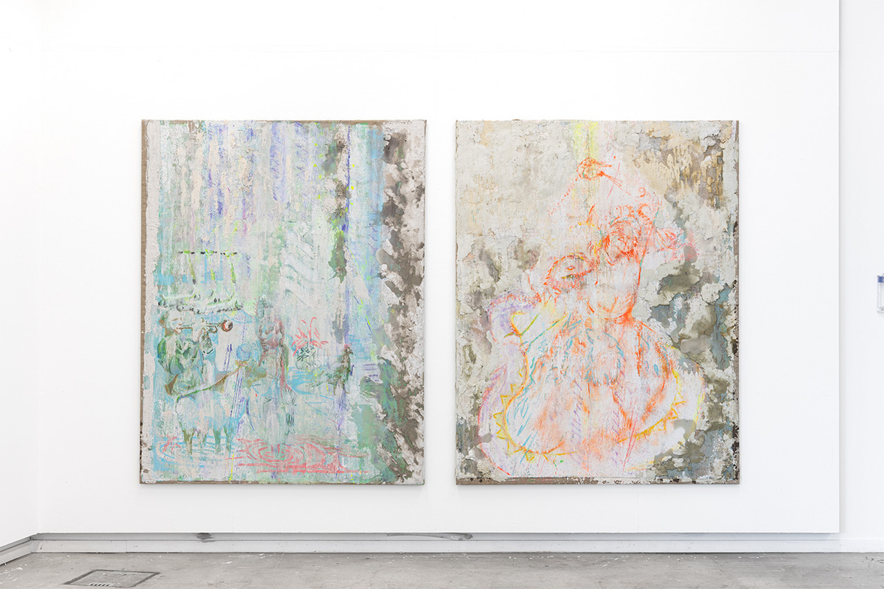 MNEMOSYNE 2025 Gips, Wachs, Acryl auf Leinen 180 x 160 cm (jeweils)