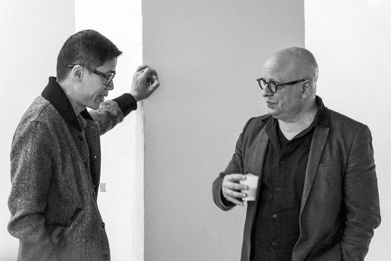 Two speakers at the Workshop “The Digital”: Kacey Wong (left) talking to new media artist Maurice Benayoun