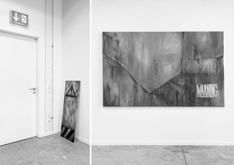 WARNING SIGN 2025 Öl auf Leinwand 120x40cm  WARNING 2025 Öl auf zusammen genähter Leinwand 130x210cm