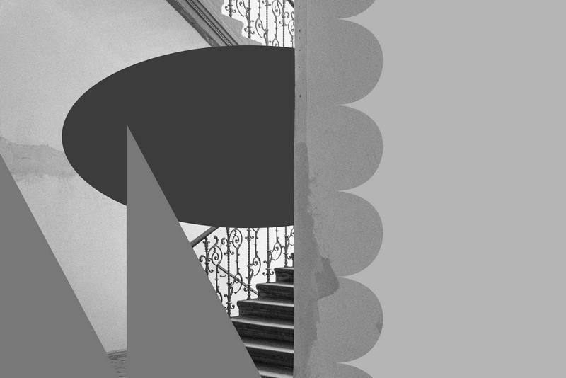 Bild: Farbige Bildcollage mit einer Treppe 