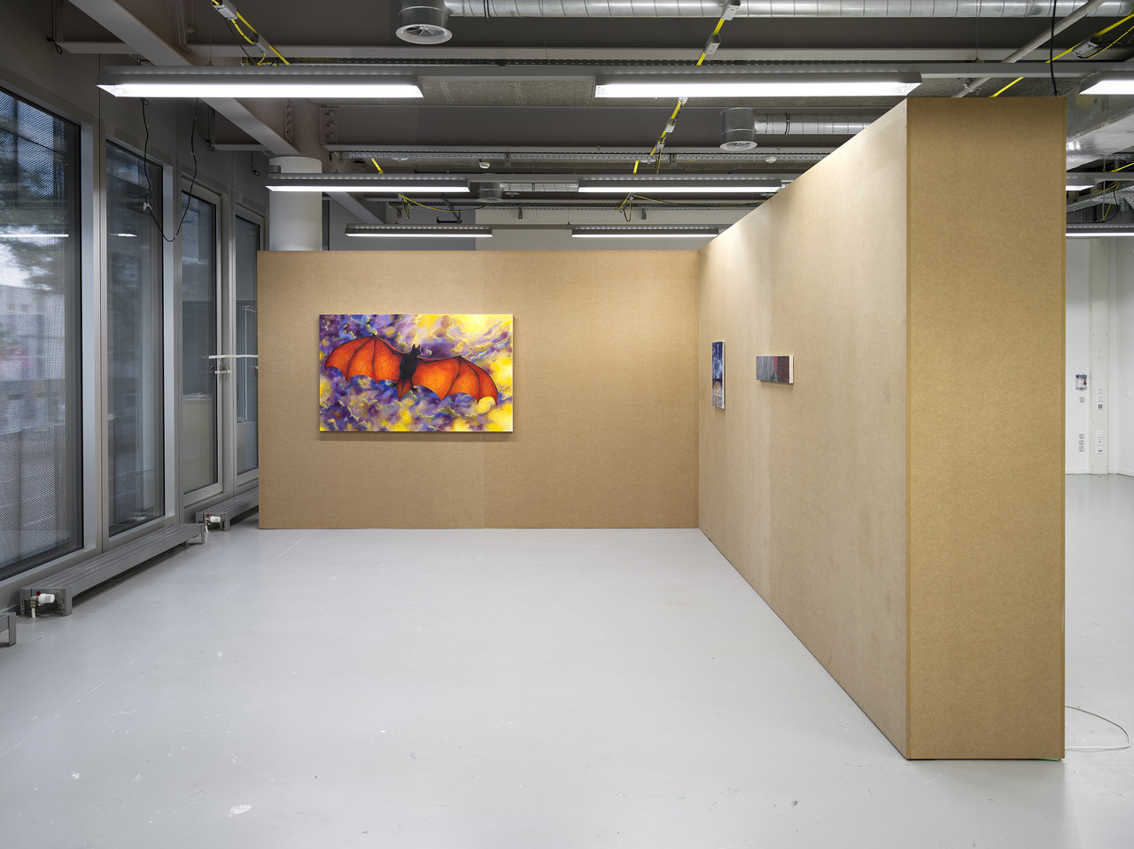 WHITE NOISE 2025 Oil on canvas 14.5 x 73.5 cm  THE TIME OUT OF JOINT 2025 Oil on canvas 50 x 40 cm  GHOUL INTENTIONS 2025 Oil on canvas ​​​​​​​100 x 165 cm