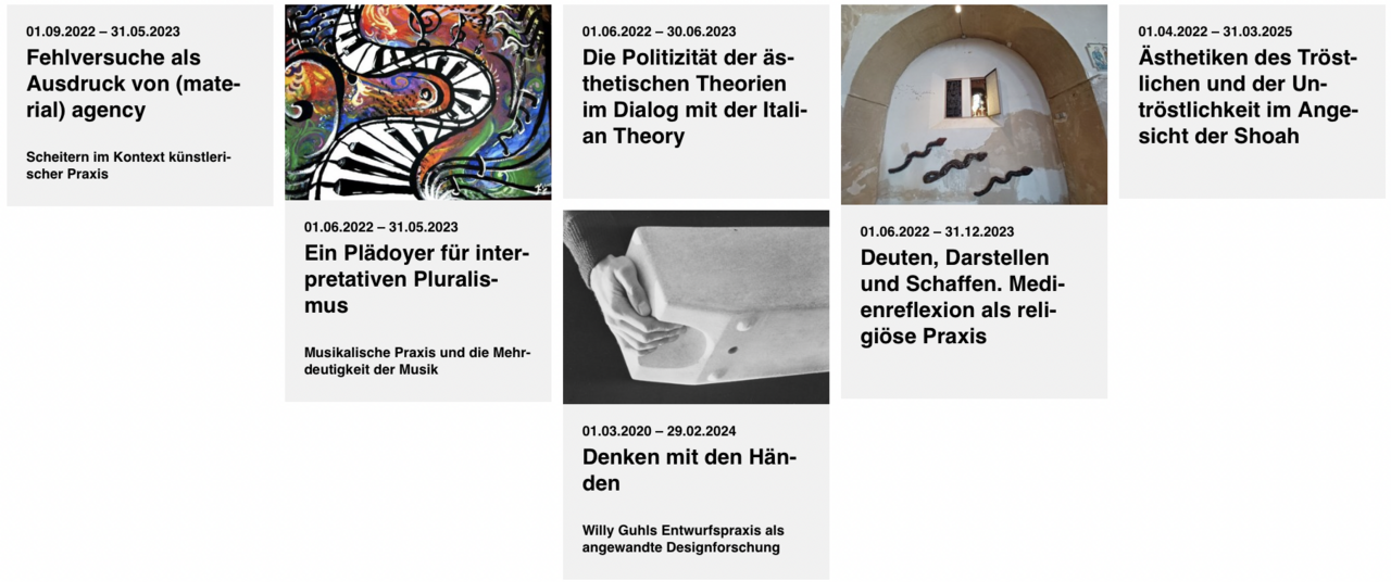 Forschungsprojekte des Forschungsschwerpunkts Ästhetik