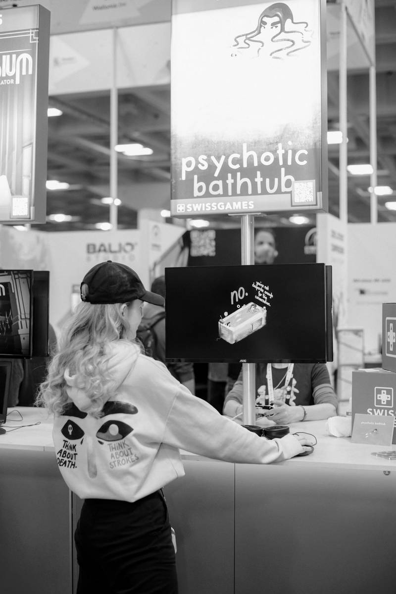 Natasha Sebben’s BA project “Psychotic Bathtub” at the world-famous Game Developers Conference GDC in San Francisco: contacts are made at international trade fairs and, at best, prizes are won. Photograph: Leyla Ismen.