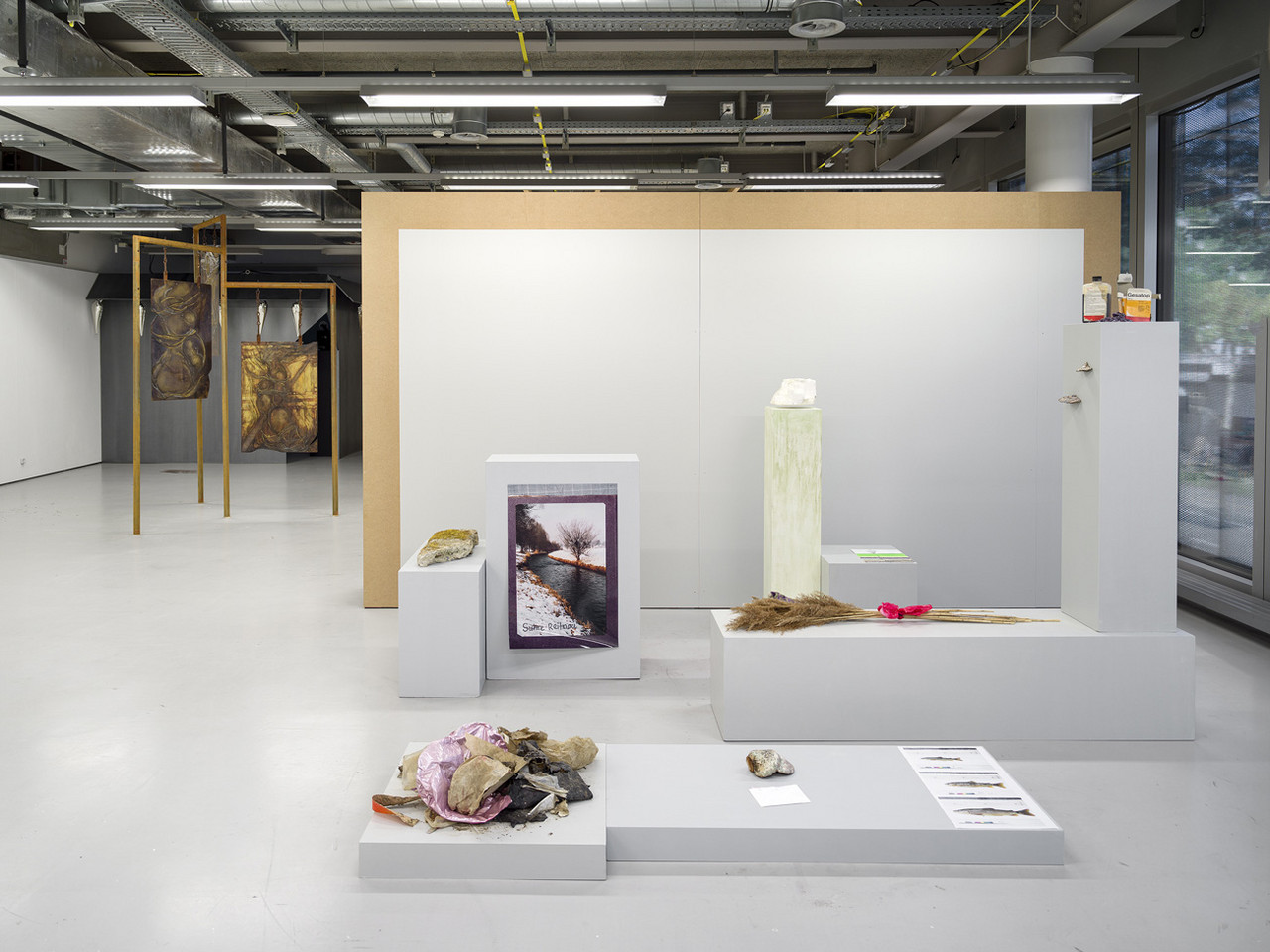 SURON 2025 Mixed Media Variable Dimensionen  STRAIGHTENING PLATES 2025 Beton, Moos, Eisen 6 x 23 x 60 cm  MY MOTHER, THE RIVER - 1992 2025  C-print 80 x 50 cm