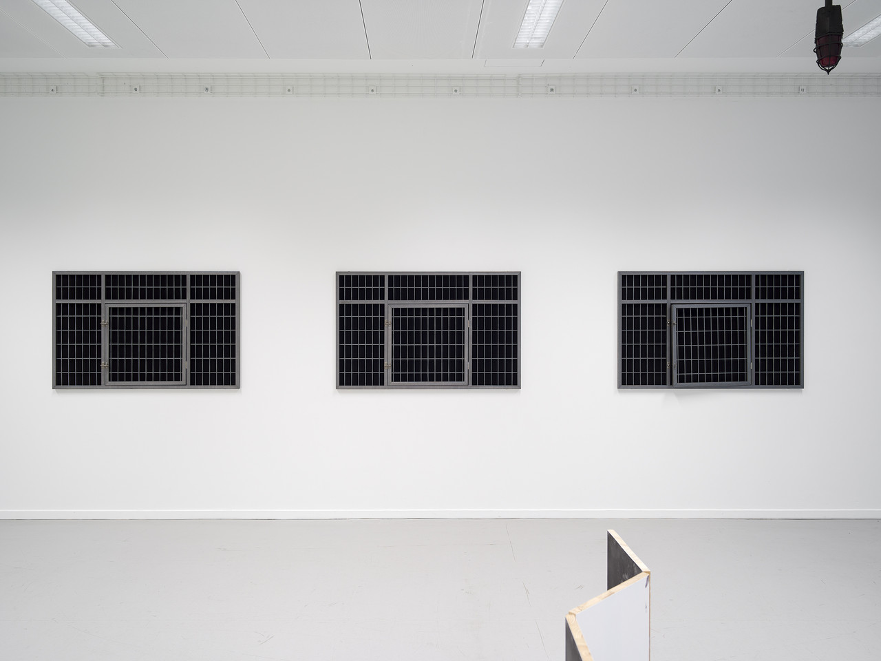 INSTALLATION  INSTRUCTIONS 2024 Inkjet print on paper, plexiglass display 210 × 297 mm  ADA-E 2024 Steel grid, steel square tubes, hinges, sliding bolt locks, PVC panel, acrylic paint 1335 x 835 mm  DEXTER 2024 Steel grid, steel square tubes, hinges, sliding bolt locks, PVC panel, acrylic paint, electromagnetic device 1335 x 835 mm  NOVA 2 2024 Steel grid, steel square tubes, hinges, sliding bolt locks, PVC panel, acrylic paint 1335 x 835 mm  MIDNIGHT CLOCK TOWER (THE LAST HOPE) 2024 Warning light, clay, acrylic paint 110 x 110 x 700 mm