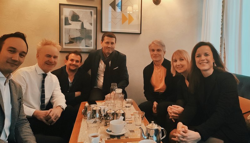 Beteiligte des Symposiums «State of the Arts – Towards a new cultural policy for the digital age». Von links: Jonas Pulver, Andy Pratt, Christoph Backes, Frédéric Martel, Christoph Weckerle, Joanna Woronkowicz, Eva Pauline Bossow. Foto: © ZHdK