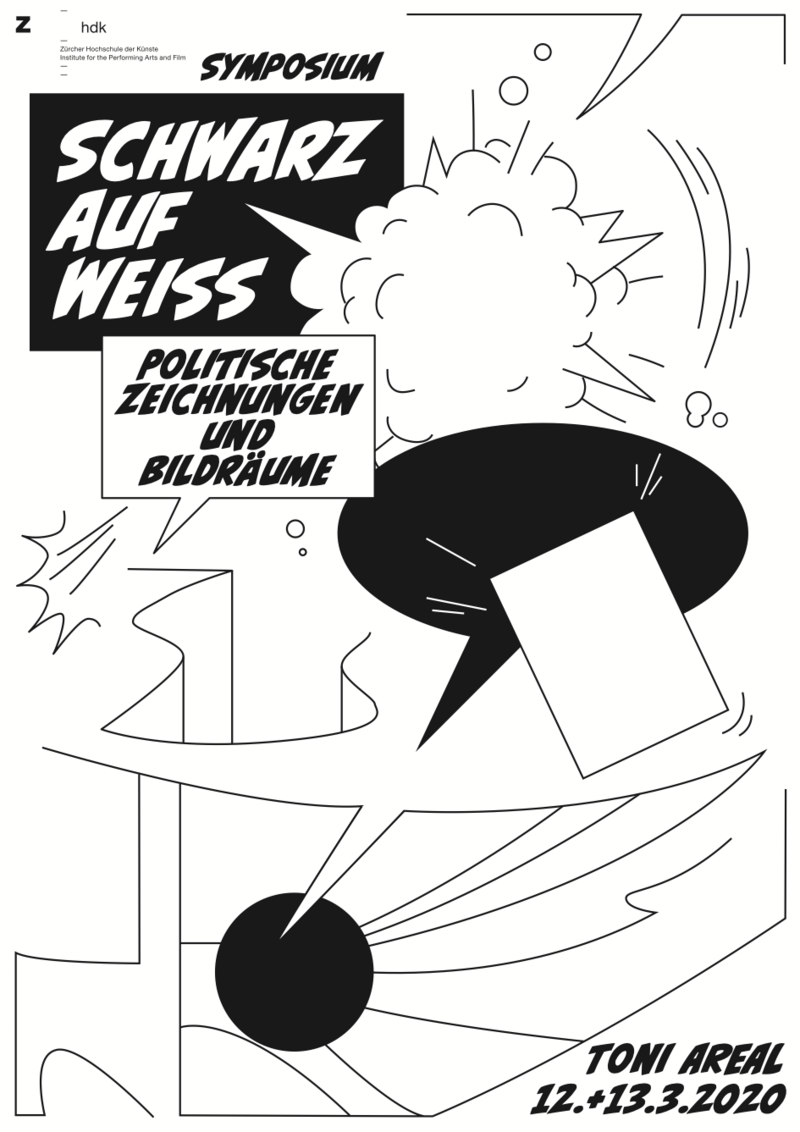 Veranstaltungsflyer der Tagung «Schwarz auf Weiss. Politische Zeichnungen und Bildräume». 