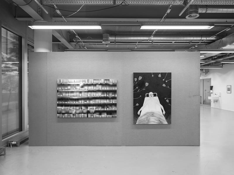 SMOKING KILLS 2025 Öl auf Leinwand 96 x 150 cm  FATHER NICOTINE 2025 Öl auf Leinwand ​​​​​​​130 x 110 cm