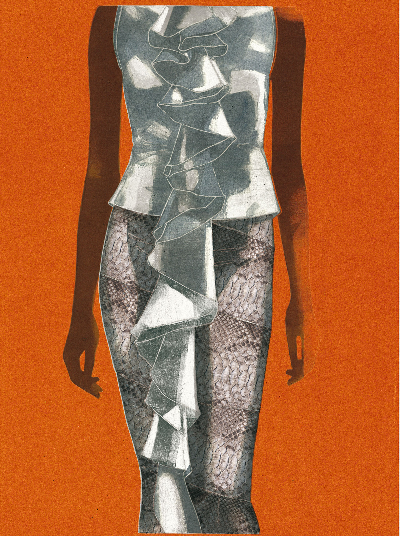 François Berthoud, Ferragamo Dress, Werbung für Ferragamo, Monotype, 2009,   © François Berthoud 