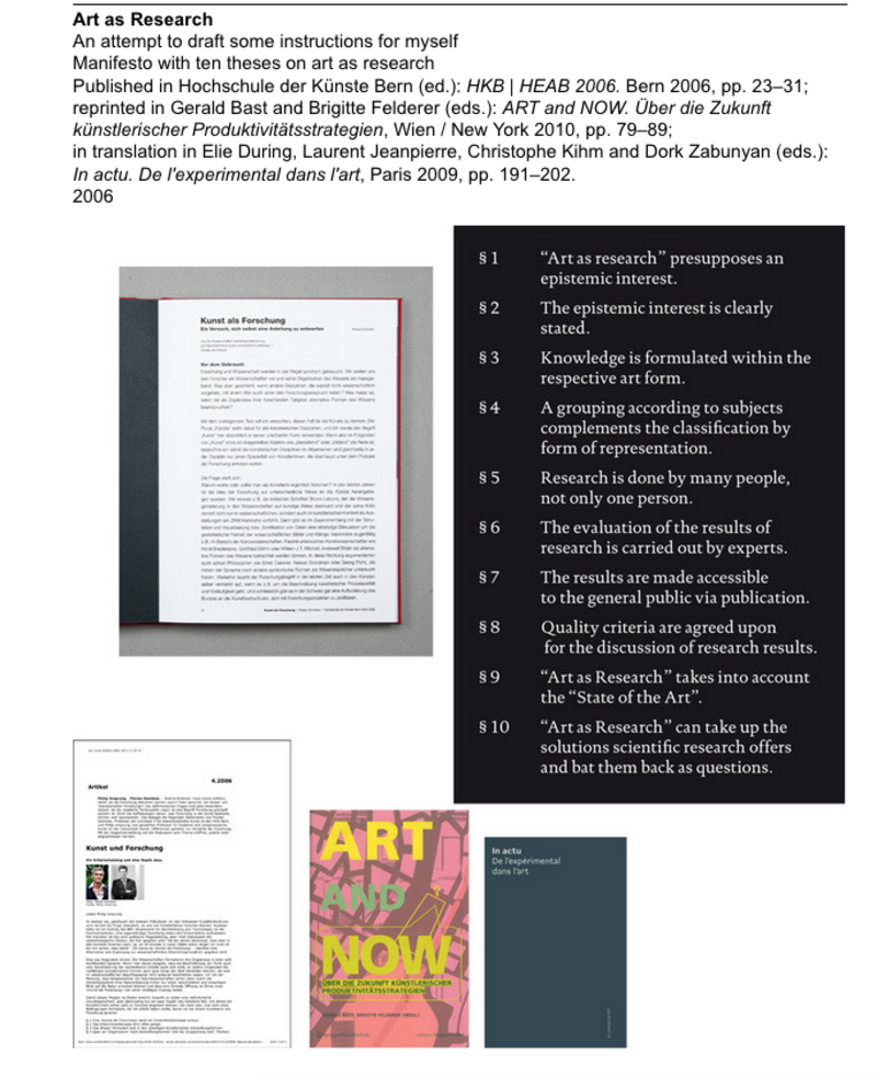 Florian Dombois, Art as Research, 2006