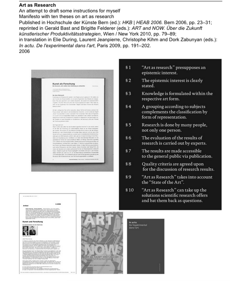 Florian Dombois, Art as Research, 2006