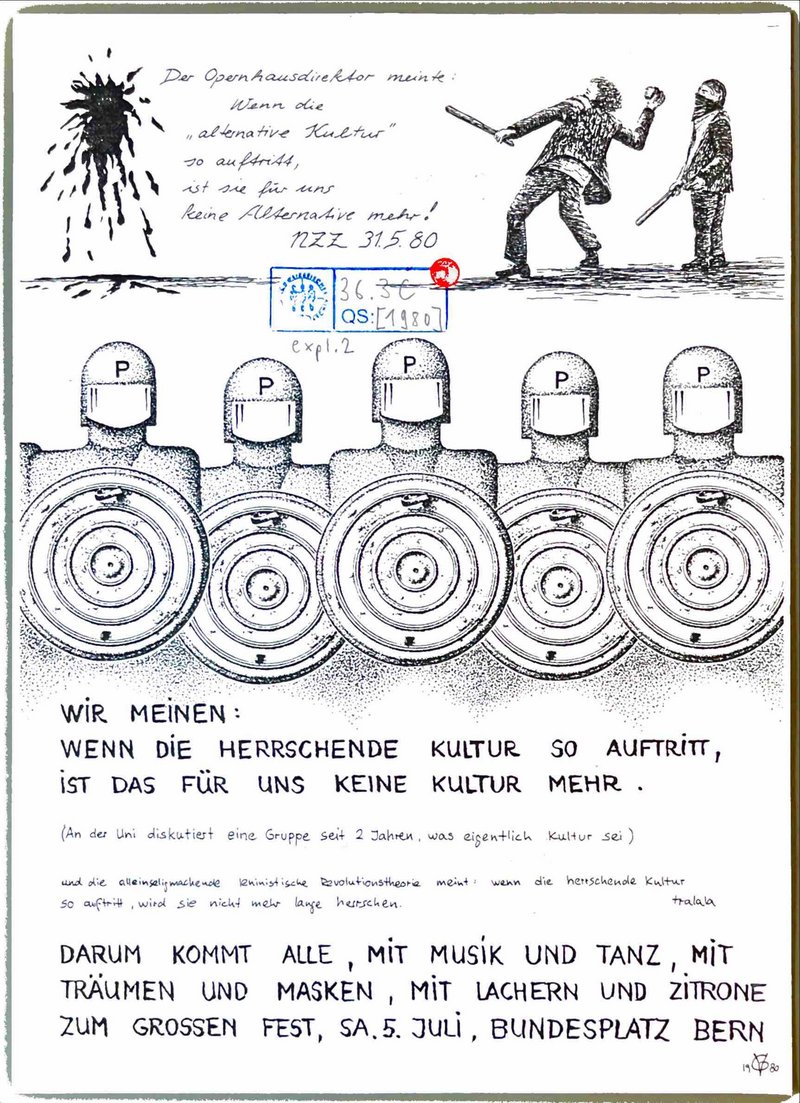 Demoaufruf Bundesplatz Bern, 5. Juli 1980 © Schweizerisches Sozialarchiv, Zürich