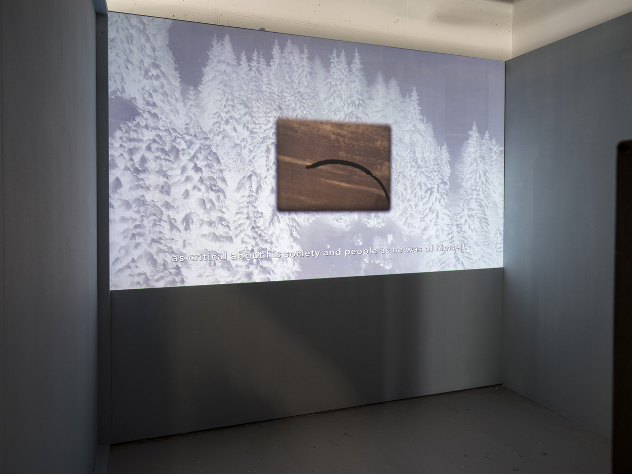 SNOW BLINDNESS 2025 ​​​​​​​Einkanal-Videoprojektion (Super-8 übertragen auf 2K, KI-generierte Sequenzen, Farbe, Ton, 19:24 Min.); MDF, Holz, Farbe, Aluminiumballons, Trockeneis 300 x 260 x 300 cm