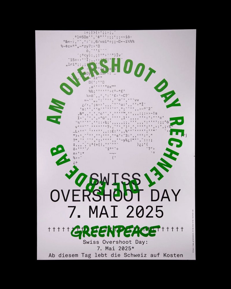 Plakat wie eine Quittung. In Grün eine kreisrunde Schrift.