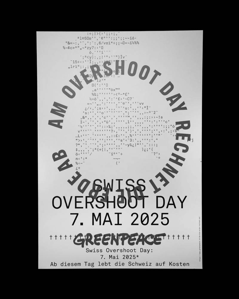 Plakat wie eine Quittung. In Grün eine kreisrunde Schrift.