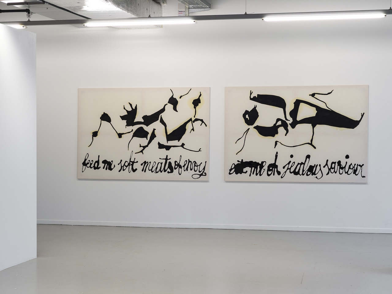 FEED ME SOFT MEATS OF ENVY 2024 Öl und Acryl auf Leinwand 140 x 200cm ​​​​​​​EAT ME OH JEALOUS SAVIOUR 2024 Öl und Acryl auf Leinwand 140 x 200cm